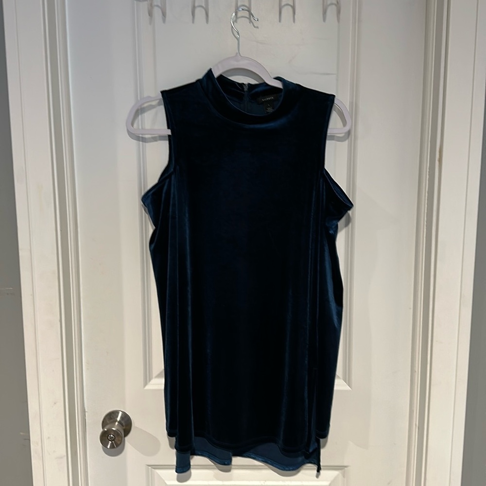 Halogen Cold Shoulder Blue Velvet Top